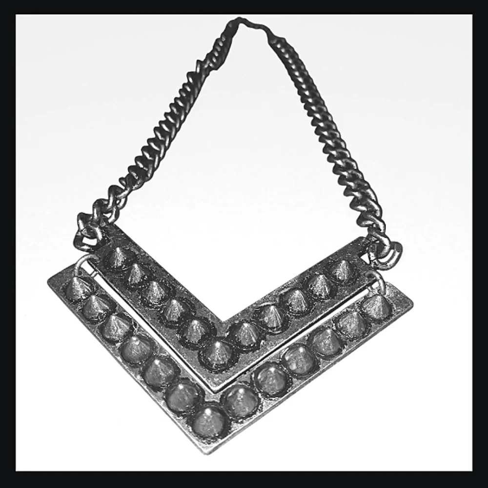 Silver Chain Necklace with Studded V Pendant